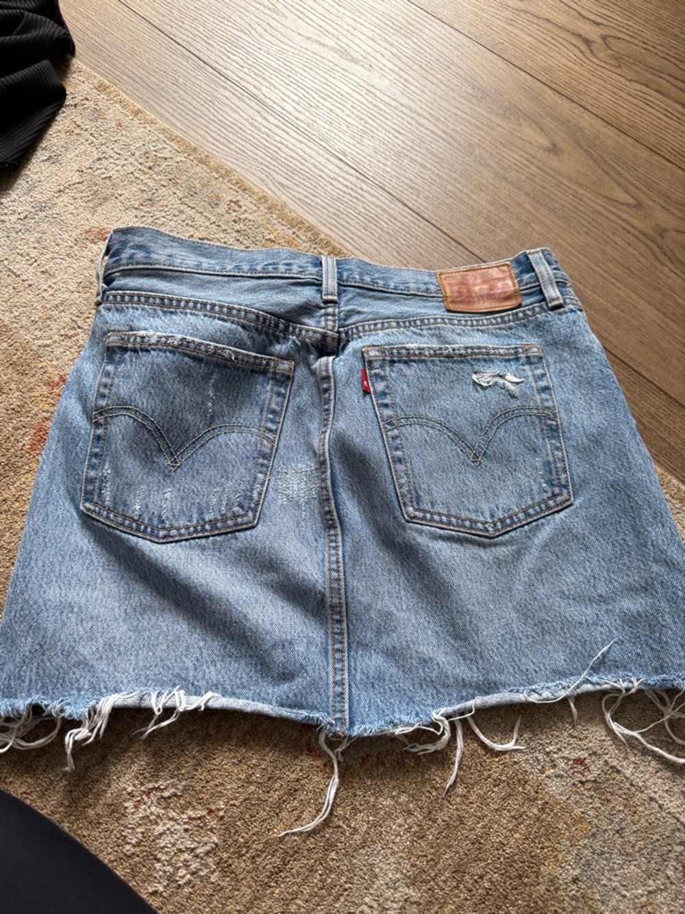 Button-Front Distressed Denim Mini Skirt - Blue - Picture 2 of 5